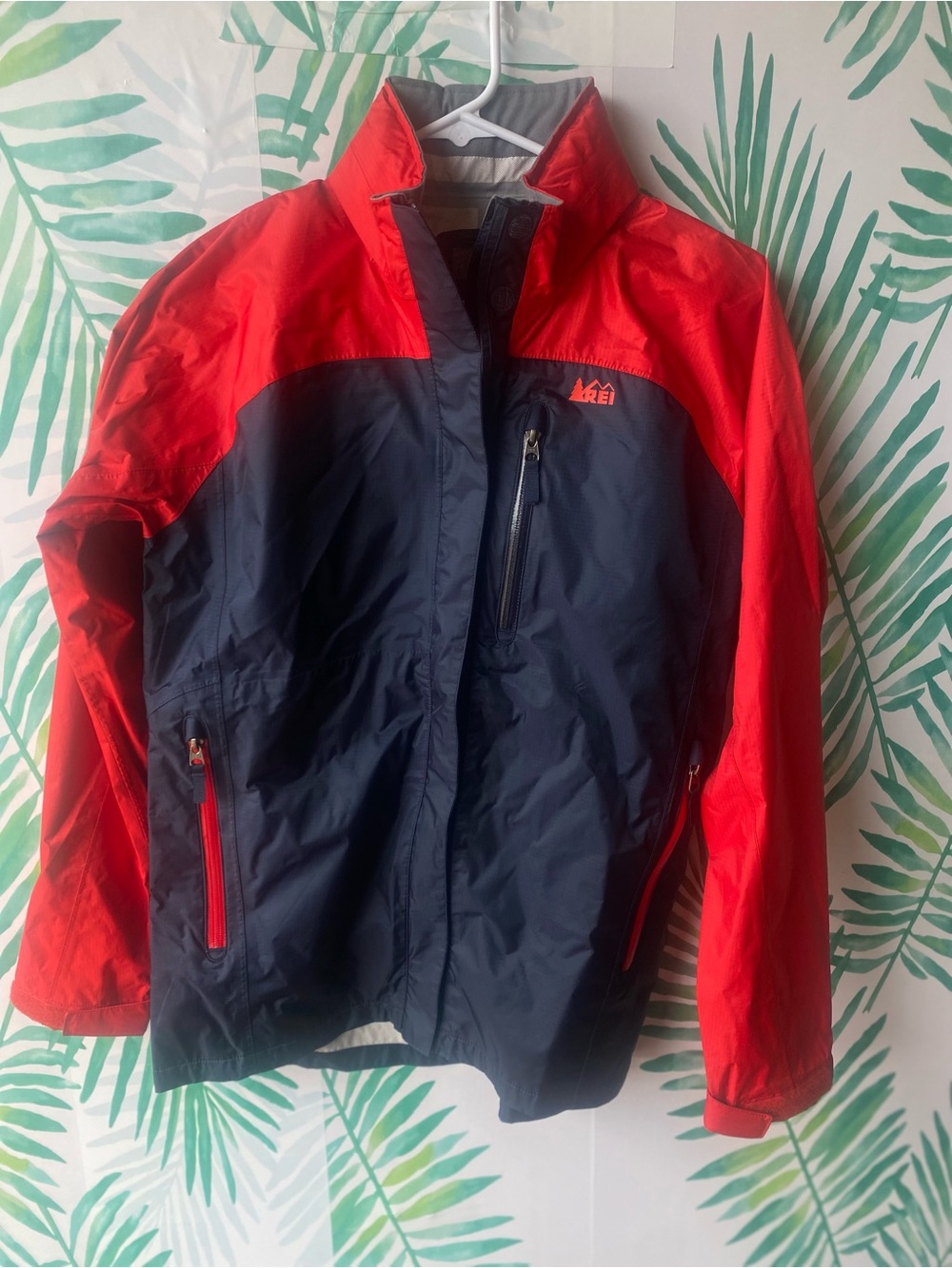 REI Kids Red and Navy Rain Jacket with Zip Pockets